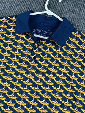 Section 119 Polo Mens M The Beatles Yellow Submarine All Over Print Golf Stretch
